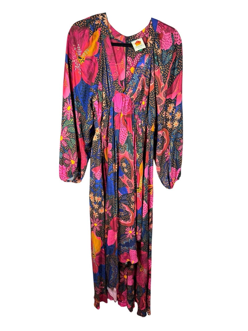 Farm Rio Wild Life Maxi Dress M Snake Garden Black Floral Balloon Sleeve Boho